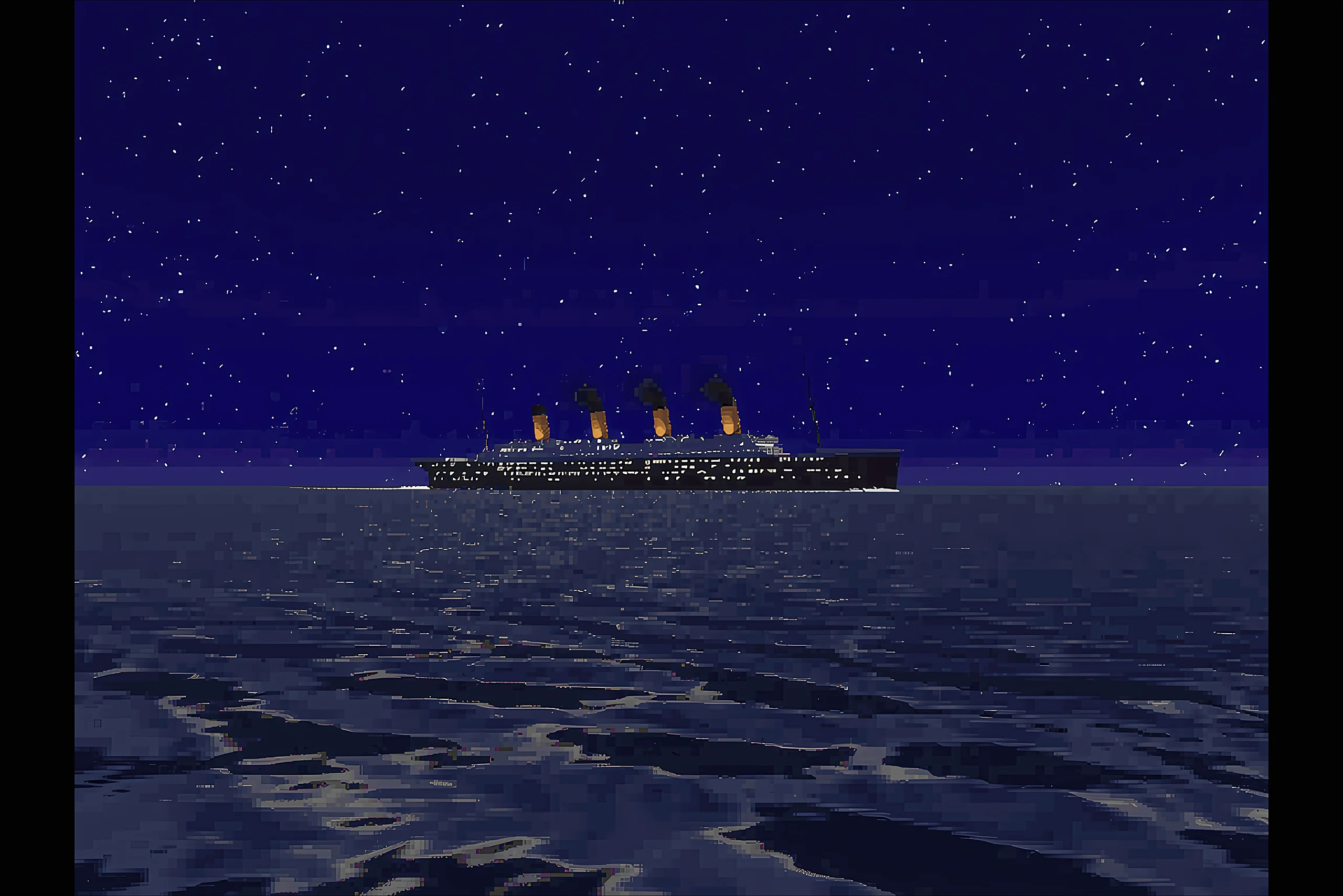 The RMS Titanic at sea beneath a field of stars